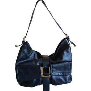 Presa Black Leather Shoulder Messenger Bag Buckle Snap Close Lined Front Pockets